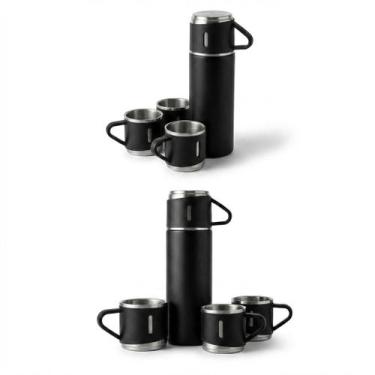 Imagem de Kit Garrafa Térmica Com 3 Xícaras Para Café e Chá Preto Conjunto Práti
