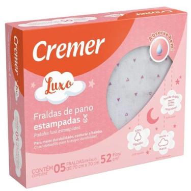 Imagem de Fralda de Pano Cremer Luxo Estampada Menina ou Menino 5 Peças Cor:Rosa