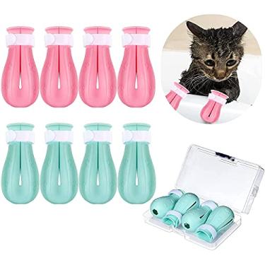 Imagem de 8 peças de sapatos de gato antiarranhões de silicone ajustáveis para pés de gato, capas de pata de gato, para banho, barbear