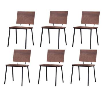 Imagem de Kit 6 Cadeiras Decorativas Sala De Jantar Fennel Madeira Taeda Castanho - Gran Belo