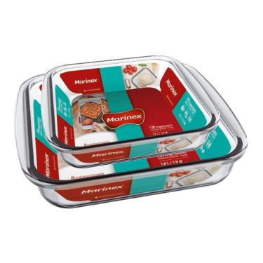 Imagem de Jogo 2 Assadeiras Travessa Quadrada Vidro Temperado Marinex