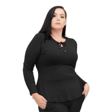 Imagem de Blusa Manga Longa Peplum Com Laço Na Gola