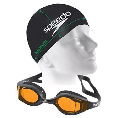 Imagem de Kit Natação Speedo Óculos Focus + Touca Big Silicone Cabelos Volumosos (cinza/laranja)