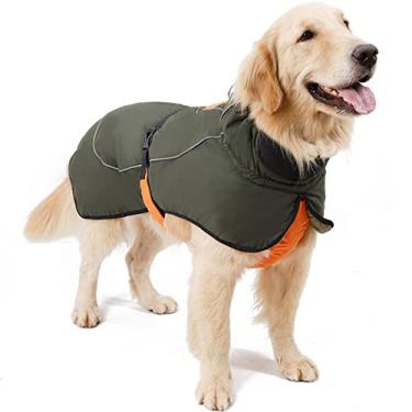 Imagem de Foern Jaqueta para cachorro impermeável, casaco para cachorro quente com faixa refletora para clima frio, colete para cachorro térmico à prova de vento para cães pequenos, médios grandes, verde, XGG