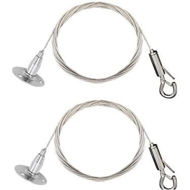 Imagem de ZWIN Kit de fios ajustáveis para pendurar de 2 m com fio para pendurar espelhado resistente de 1,5 mm com gancho para montagem na parede, cabo de suspensão, fio para pendurar para imagem, foto, luz, tela de LED, cortina, suporta até 30 kg