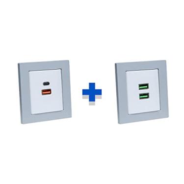 Imagem de Kit Espelhos Tomadas Duplo Reto com 2 usb 3.5A e 2 Usb 4.9A COR:CINZA