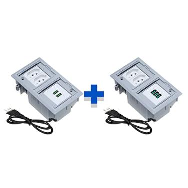 Imagem de Kit 2 Caixas De Tomadas 4 Blocos Com 2 Tomadas 20A 3USB 2USB COR:CINZA