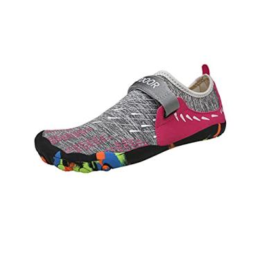 Imagem de Bestgift Sapatos respiráveis de tamanho grande, sapatos de cinco dedos, sapatos de praia de verão para homens e mulheres, secagem rápida Rosa vermelha 33.5