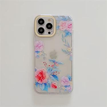Imagem de FCSWEET Capa compatível com iPhone 13 Pro MAX, linda flor floral design bonito parte traseira de plástico rígido + capa protetora de silicone macio à prova de choque para mulheres meninas