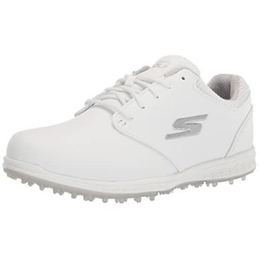 Imagem de Skechers Sapato de golfe feminino Go Elite 5 Arch Fit impermeável, branco/prata, 40, Branco/Prata