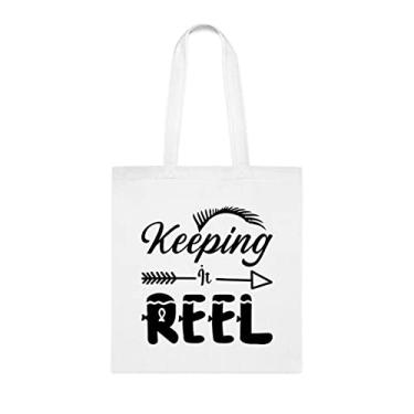 Imagem de Sacola Keepin It, presente engraçado, bolsa de ombro de pesca, bolsa de pesca, bolsas reutilizáveis, cesta de Natal de aniversário, ideia de presente, Branco