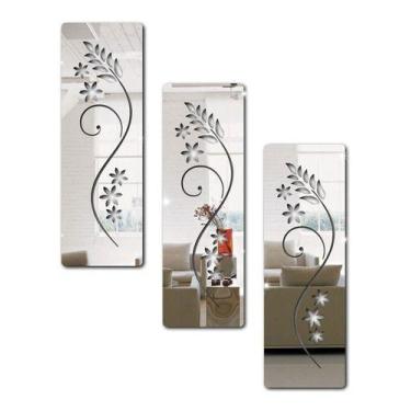 Imagem de Kit 3 Espelhos Decorativos Em Acrílico Florais - Flores - Papel E Pare