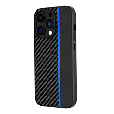 Imagem de zhouye Capa ultrafina para iPhone 14/14 Pro/14 Plus/14 Pro Max, textura de couro de fibra de carbono com capa protetora fina à prova de choque de poliuretano termoplástico, azul, 14 pro 6,1 polegadas