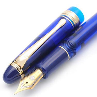 Imagem de Caneta tinteiro Wing Sung 699 de pressão negativa com enchimento de vácuo original, Royalblue with Solid Grip, Fine Nib 0.5mm
