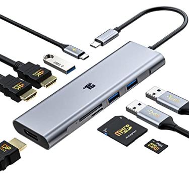 Imagem de Estação de ancoragem USB C, monitor duplo Tiergrade 9 em 1, estação de ancoragem USB-C para laptop USB tipo C, adaptador multiportas com HDMI duplo 4K, DP, 100W PD, 3 USB3.0 e leitor de cartão TF/SD