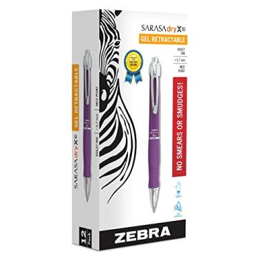 Imagem de Caneta de gel Zebra GR8, retrátil, média 0,7 mm, tinta violeta, corpo violeta/prata, pacote com 12