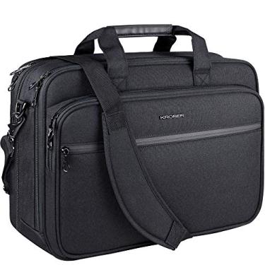 Imagem de KROSER Bolsa para laptop premium pasta para laptop serve para laptop de até 17,3 polegadas expansível à prova d'água bolsa mensageiro bolsa para computador com bolsos RFID para viagem/negócios/escola/homens/mulheres-preta