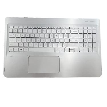 Imagem de LTPRPTS Substituição da capa superior para laptop Palmrest retroiluminado peça de montagem do teclado para HP Envy X360 M6-W 15-W 807526-001 prata