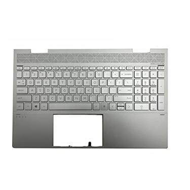 Imagem de LTPRPTS Substituição da capa superior para laptop Palmrest retroiluminado peça de montagem do teclado para HP 15-ED 15M-ED 15M-ED0013DX L93227-001 prata (DSC)