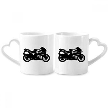 Imagem de Conjunto de canecas de porcelana para casal, ilustração preta, mecânica, para motocicleta, coração