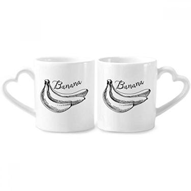Imagem de Conjunto de canecas de porcelana para casal, ilustração de desenho de linha de fruta, de cerâmica, para amantes de coração