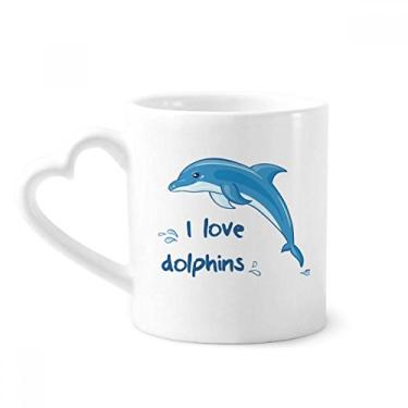 Imagem de Caneca I Love Dolphins Illustrate Coffee Ceramic Drinkware Copo de coração de vidro