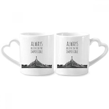 Imagem de Conjunto de canecas de porcelana Believe Impossible Black White Quote Casal Caneca de cerâmica para amantes de coração
