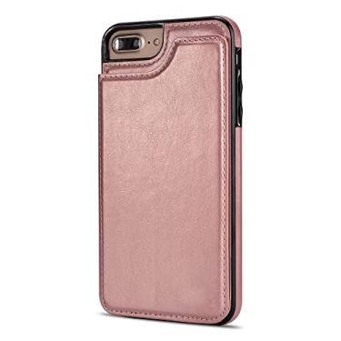 Imagem de Capa de couro slim fit luxuosa para iPhone 14 13 12 Pro XS Max XR X 6 6S 7 8 Plus SE 2022 5 5S Slots para cartão de carteira Flip Case, ouro rosa, para iPhone 6 (6S) Plus