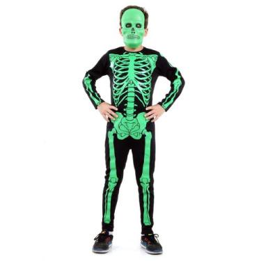 Imagem de Fantasia Esqueleto Verde Infantil Longo Com Máscara - Halloween