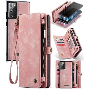 Imagem de Capa tipo carteira para Samsung Galaxy Note 20 em 1 couro PU destacável premium com 8 compartimentos para porta-cartões bolsa magnética com zíper flip alça alça de pulso para mulheres homens meninas, rosa