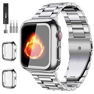 Imagem de Bekomo Pacote com 3 pulseiras para Apple Watch com capa protetora de tela, metal de aço inoxidável, design elegante, ajuste fácil, acabamento de superfície de alta tecnologia