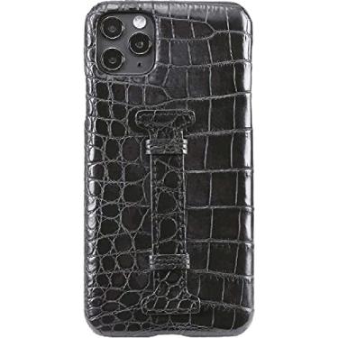 Imagem de ZEDEVB Capa de telefone traseira de couro de crocodilo de luxo, para Apple iPhone 14 Plus Case 6,7 polegadas 2022 Business Capa de pulseira à prova de choque (Cor: Preto)
