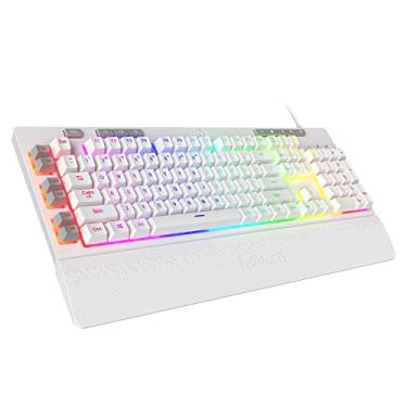 Imagem de Redragon Teclado para jogos K512 Shiva RGB com membrana retroiluminada com teclas multimídia, interruptor mecânico linear, 6 teclas macro extras integradas, controle de mídia dedicado, descanso de