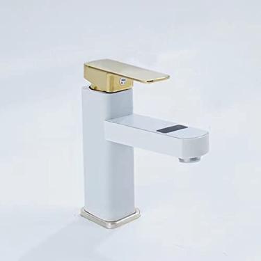 Imagem de Torneira de banheiro Pia de LED Misturador de temperatura digital Torneira de água quente montada em deck inteligente, 5