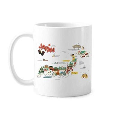 Imagem de Caneca clássica japonesa com mapa tradicional em formato de terra xícara de cerâmica branca presente com alças 350 ml