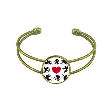 Imagem de Bracelete de anjo do Cupido com padrão de cominação de coração vermelho retrô aberto joias