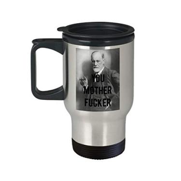 Imagem de Caneca de viagem Sigmund Freud Pun – Caneca de chá divertido com isolamento de café e cacau quente – ideia de