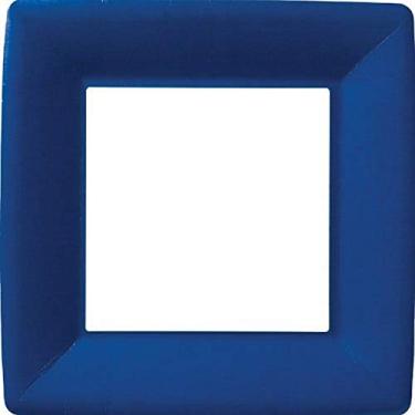 Imagem de Pratos de papel descartáveis quadrados de linho clássicos IHR Boston International, 25,4 cm, azul escuro, 8