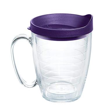 Imagem de Tervis Caneca transparente e colorida de 473 ml feita nos EUA com parede dupla, tampa roxa real