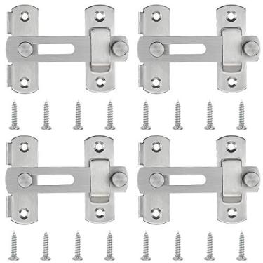 Imagem de Fechadura de segurança para porta de segurança com trava flip de aço inoxidável da Favordrory para portão de animais de estimação, móveis de armário, janela, acabamento escovado, 4 Pack