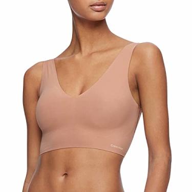 Imagem de Calvin Klein Sutiã feminino Invisibles confortável sem costura levemente forrado com gola V, Castanho-claro, PP
