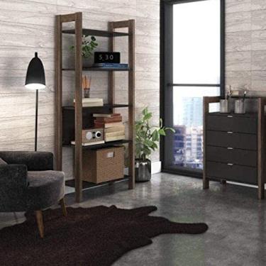 Imagem de Conjunto Home Office 2 Peças com 1 Estante e 1 Gaveteiro Tecno Mobili Preto/nogal