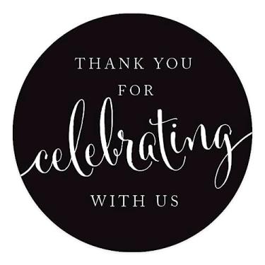 Imagem de Andaz Press Adesivos de etiqueta de presente circular, obrigado por celebrar conosco, preto, pacote com 40, etiqueta redonda de agradecimento para chá de casamento de bebê, celebração de aniversário, formatura, evento ao ar livre, piquenique, luau, festa de Natal Hanukkah, aniversário de 16 anos de 