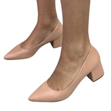 Imagem de Scarpin Feminino Sapato Salto Bloco Baixo Confortável Nude - Lila Shoe
