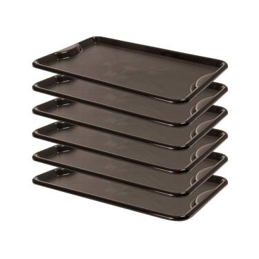 Imagem de Conjunto 6 Bandejas Plásticas Self-Service Refeição 48 x 32,5 x 2 BR-100 Preta - Della...