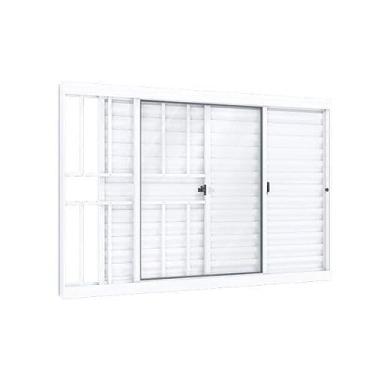 Imagem de Janela de Correr Alumínio Lateral 2 Folhas Móveis 1 Fixa com Grade Lucasa Ideale 100cmx120cm Branco