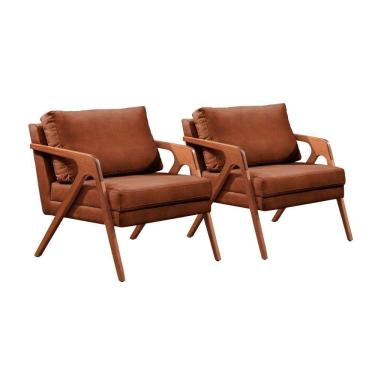 Imagem de Conjunto - 2 Poltronas Mona Luxo Madeira Maciça Castellar Corino Caramelo