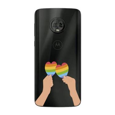 Imagem de Capa Case Capinha Samsung Galaxy Moto G6 Arco Iris Mãos Com Corações -