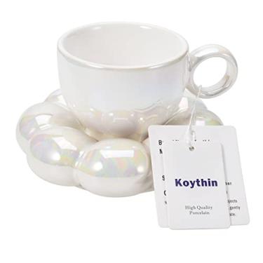 Imagem de Conjunto de caneca de café de cerâmica com pires Koythin Xícara fofa criativa com porta-copos de girassol para escritório e casa, 200 ml para chá com leite e latte (branco-perolado)