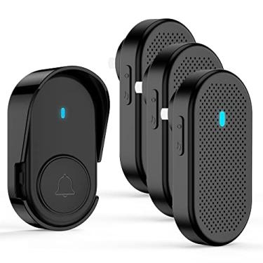 Imagem de Campainha sem fio com 3 receptores plug-in IP65 à prova d'água campainha de porta Faixa de operação de até 1050 pés/320 m 5 níveis de volume de ajuste de 20-110 dB 38 melodias opcionais